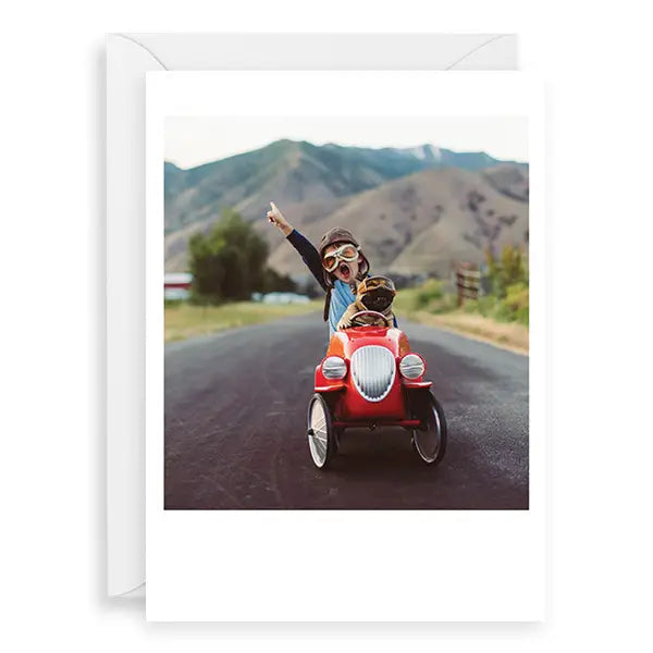 Kid and Dog Racer Card