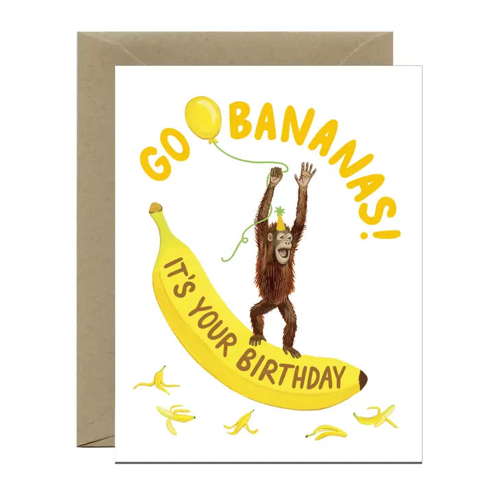 Orangutan Banana Birthday Card