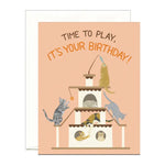 Playful Cats Scratching Post Birthday Card