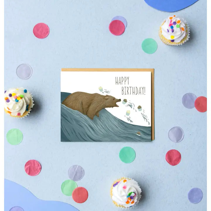 Grizzly Bear Cupcakes Birthday Card