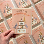 Playful Cats Scratching Post Birthday Card