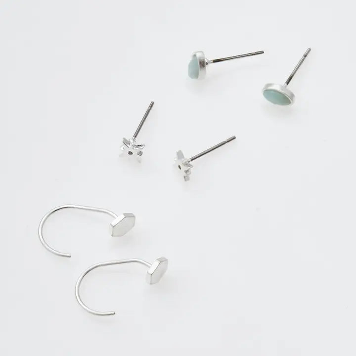 Gabby Stud Trio- Silver Earring Set