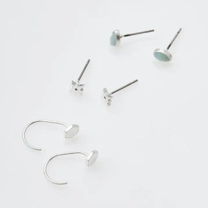 Gabby Stud Trio- Silver Earring Set