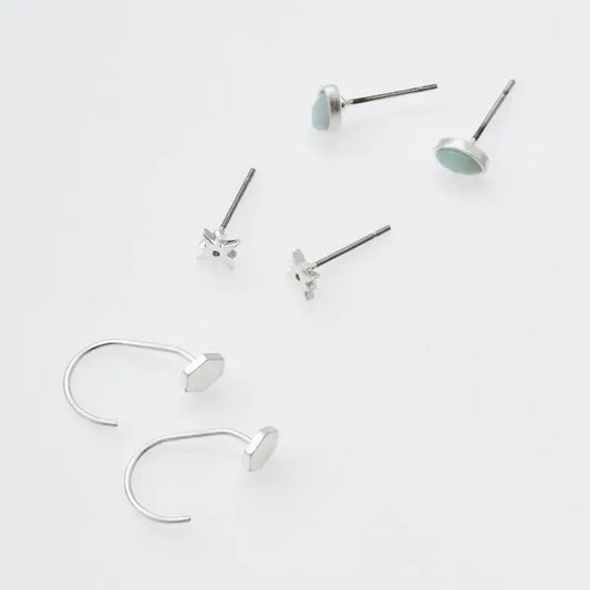 Gabby Stud Trio- Silver Earring Set