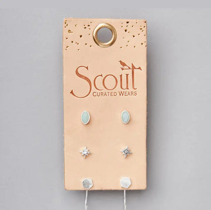 Gabby Stud Trio- Silver Earring Set