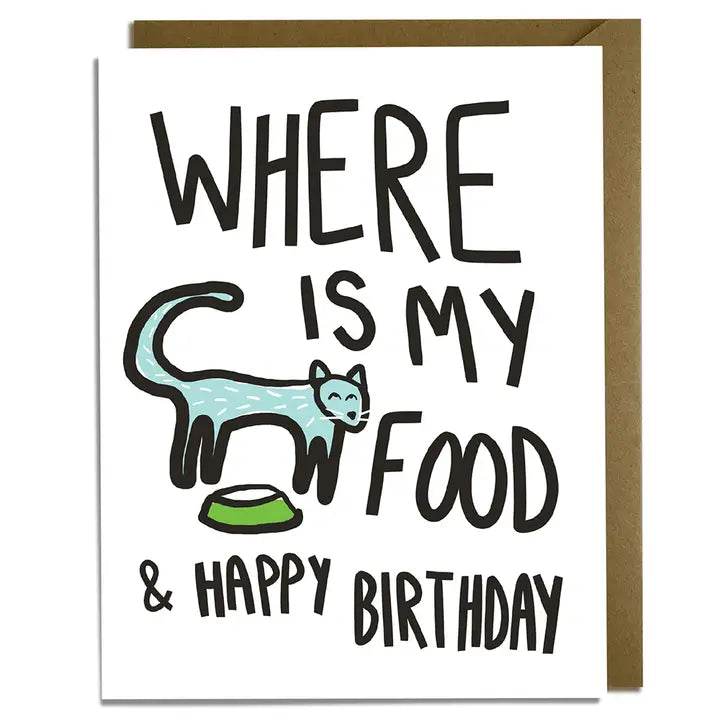 Cat Food Birthday Card