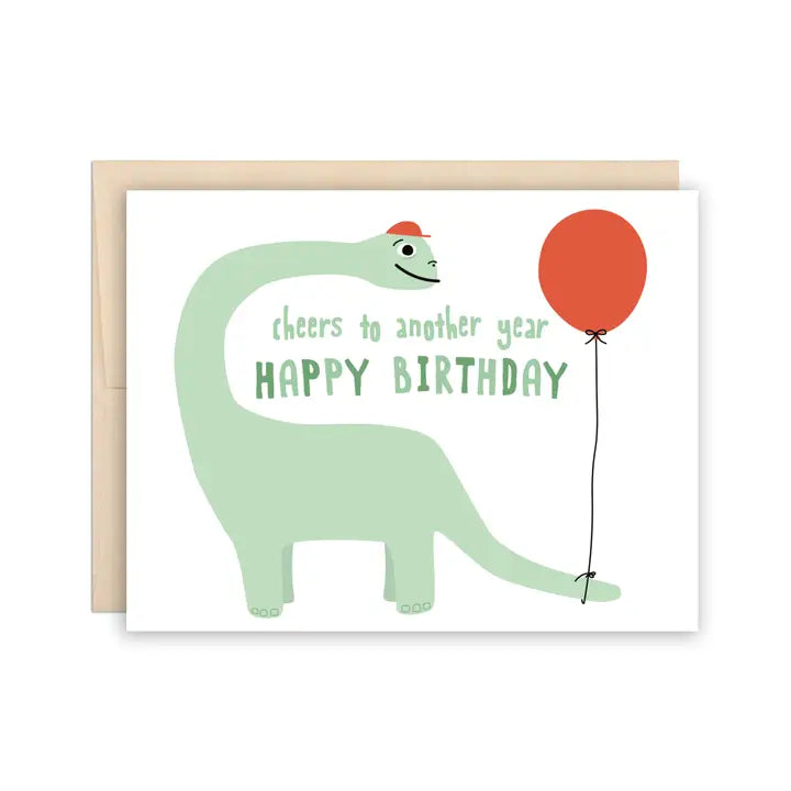 Dinosaur with Balloon Happy Birthday Greeting Card