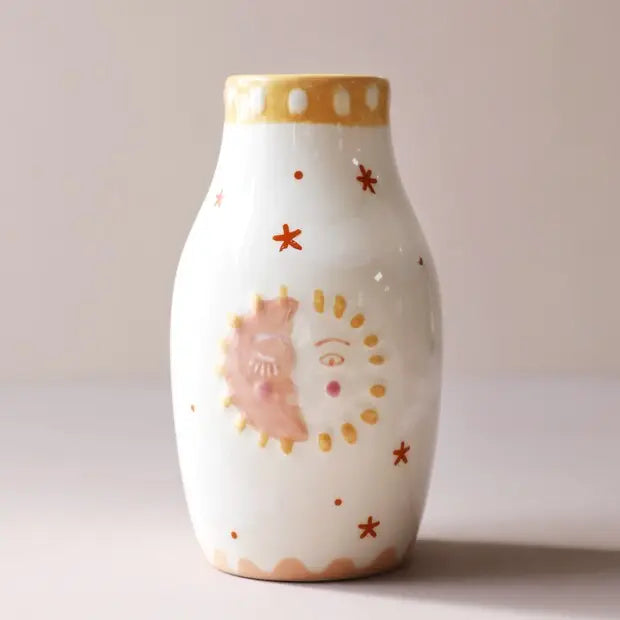 Sun and Moon Face Ceramic Vase