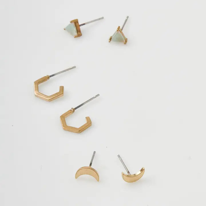 Ella Stud Trio - Gold Earring Set