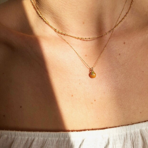 Tiny Orange Pendant Necklace in Gold