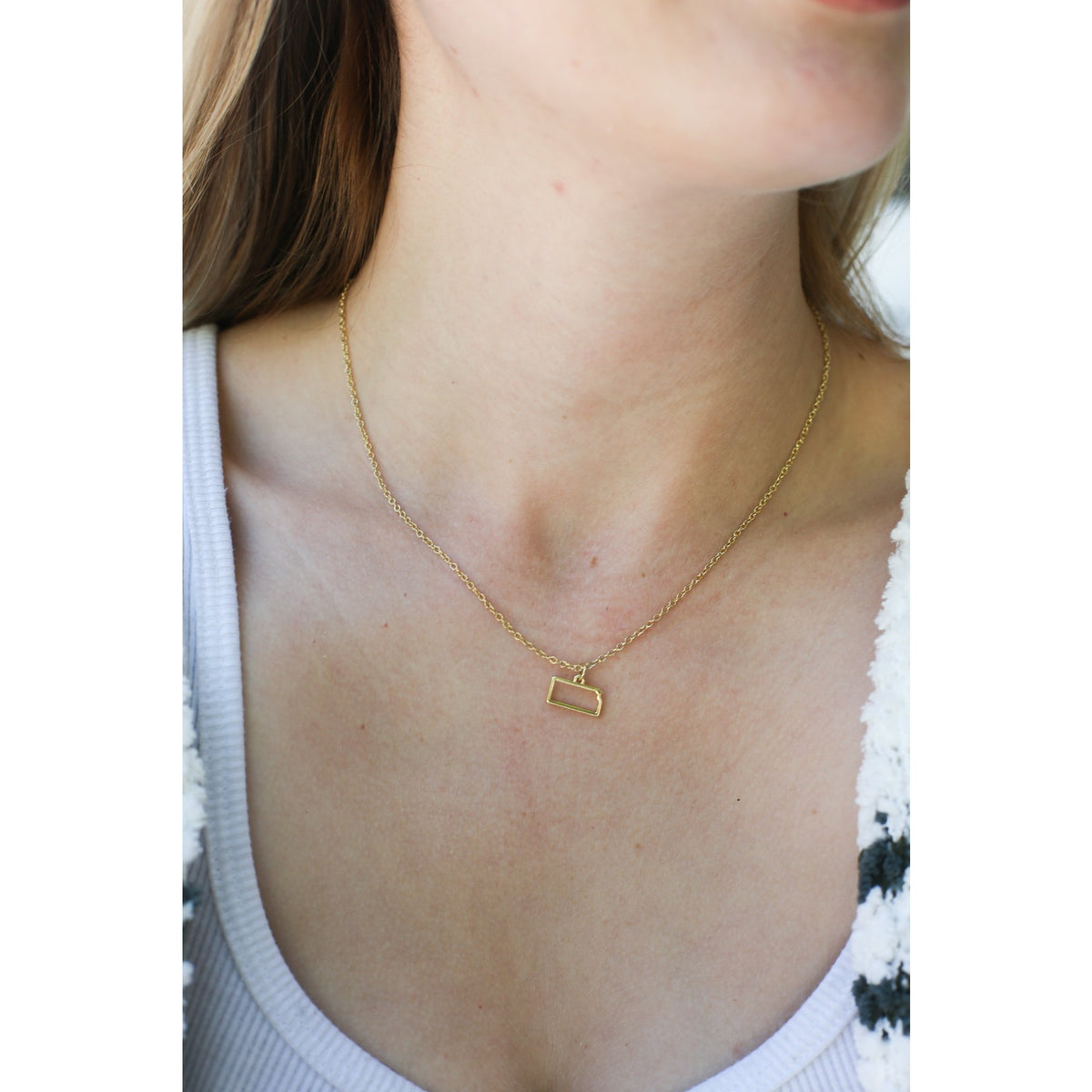 Kansas State Outline 14k Gold Plated Necklace