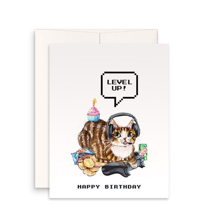 Video Gamer Cat - Funny Birthday Card
