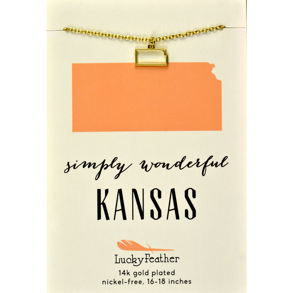 Kansas State Outline 14k Gold Plated Necklace