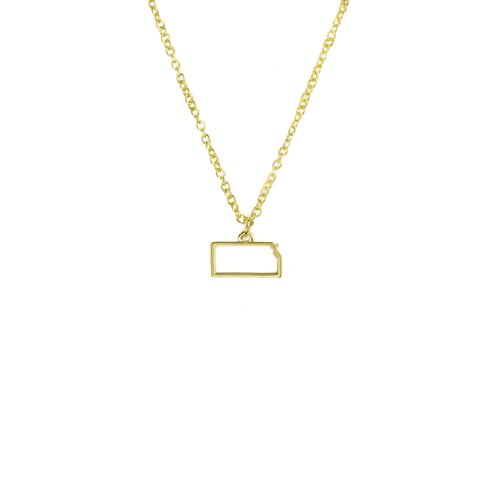 Kansas State Outline 14k Gold Plated Necklace