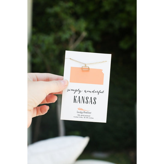 Kansas State Outline 14k Gold Plated Necklace
